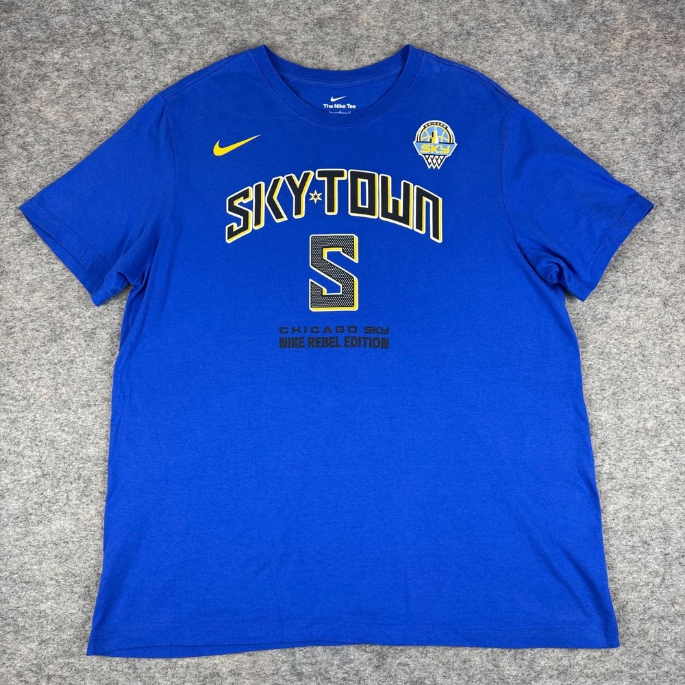 Nike Chicago Sky Rebel Edition Sky Town Angel Reese T-Shirt Blue Mens Large L *